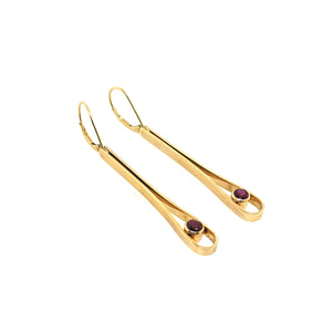 14K Yellow Gold Ruby Long Droplet Style Dangle Earrings