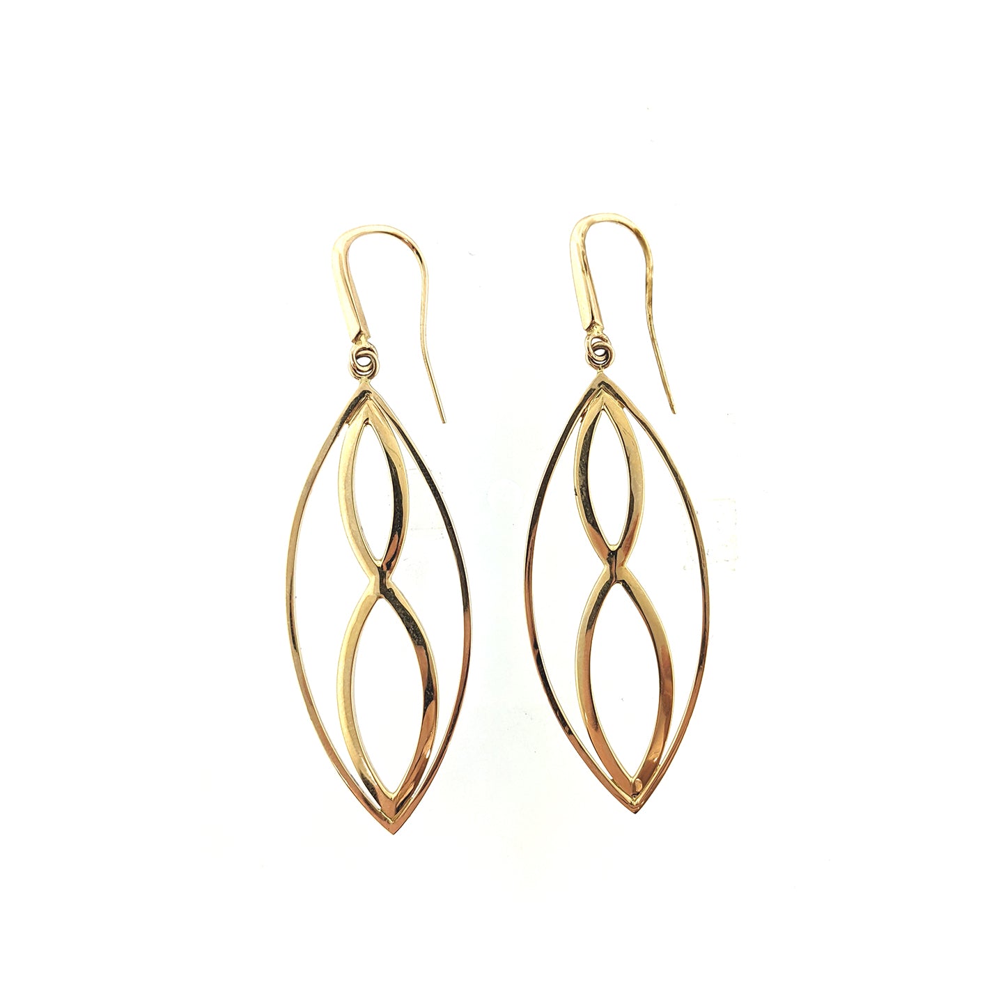14K Yellow Gold 'Navettes' Hand Made Dangle Earrings