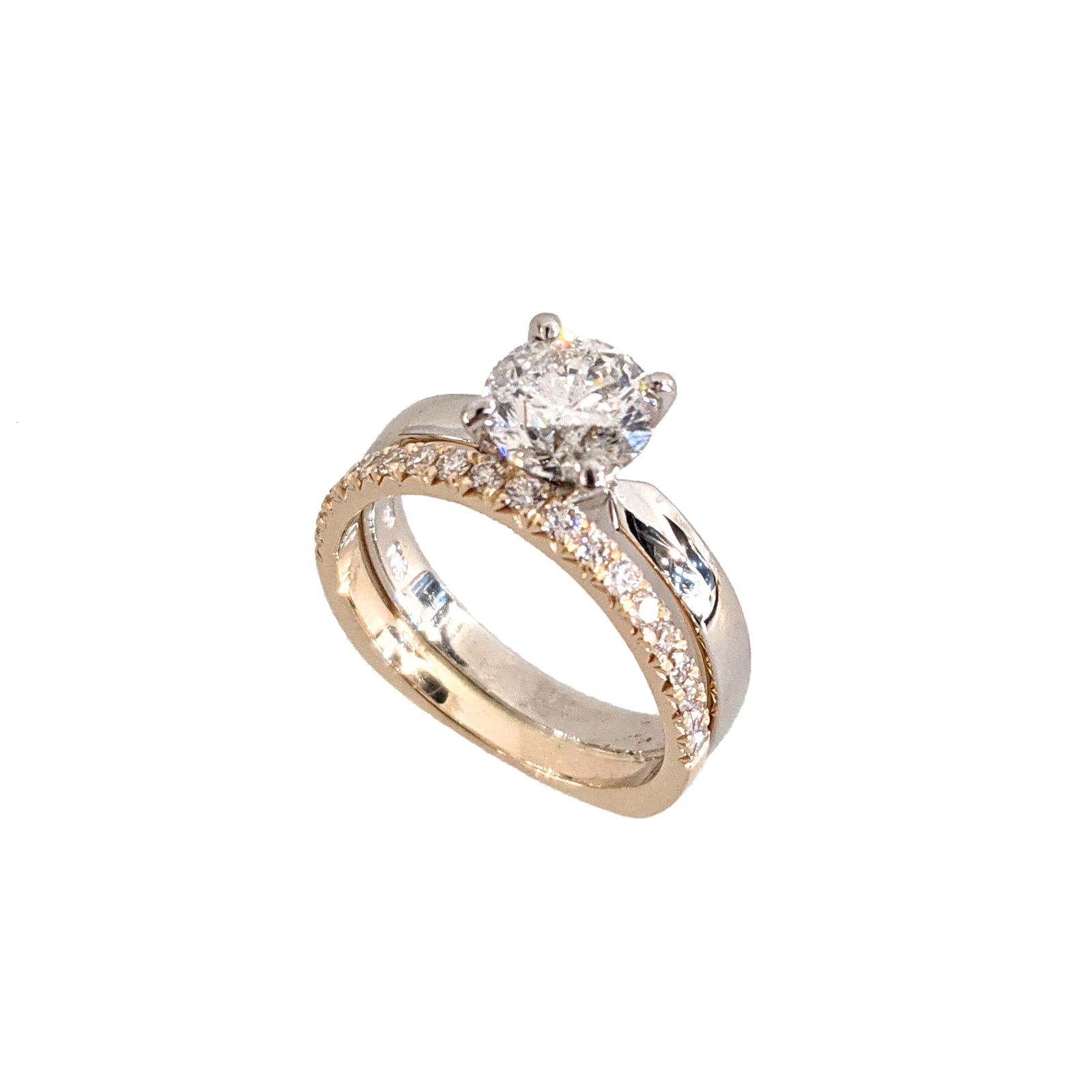 14K White and Yellow Gold Engagement Ring and Band Combination