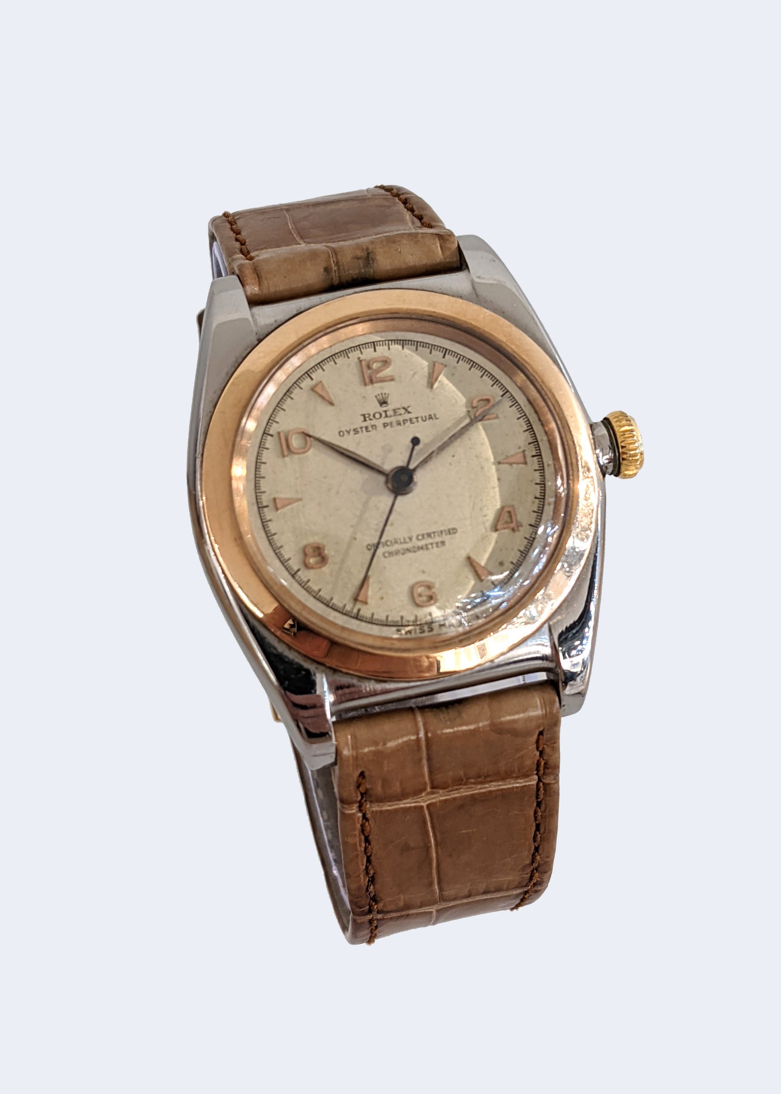 Stainless Steel and 18K Rose Gold Rolex Oyster Bubble Back