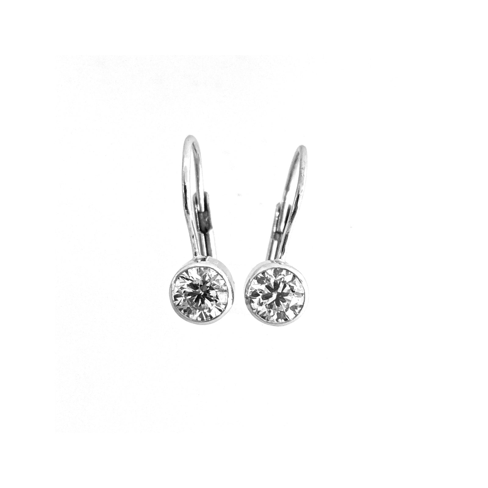 14K White Gold Lever Back Diamond Drop Earrings