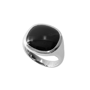 14K White Gold Black Onyx Signet Style Men's Ring