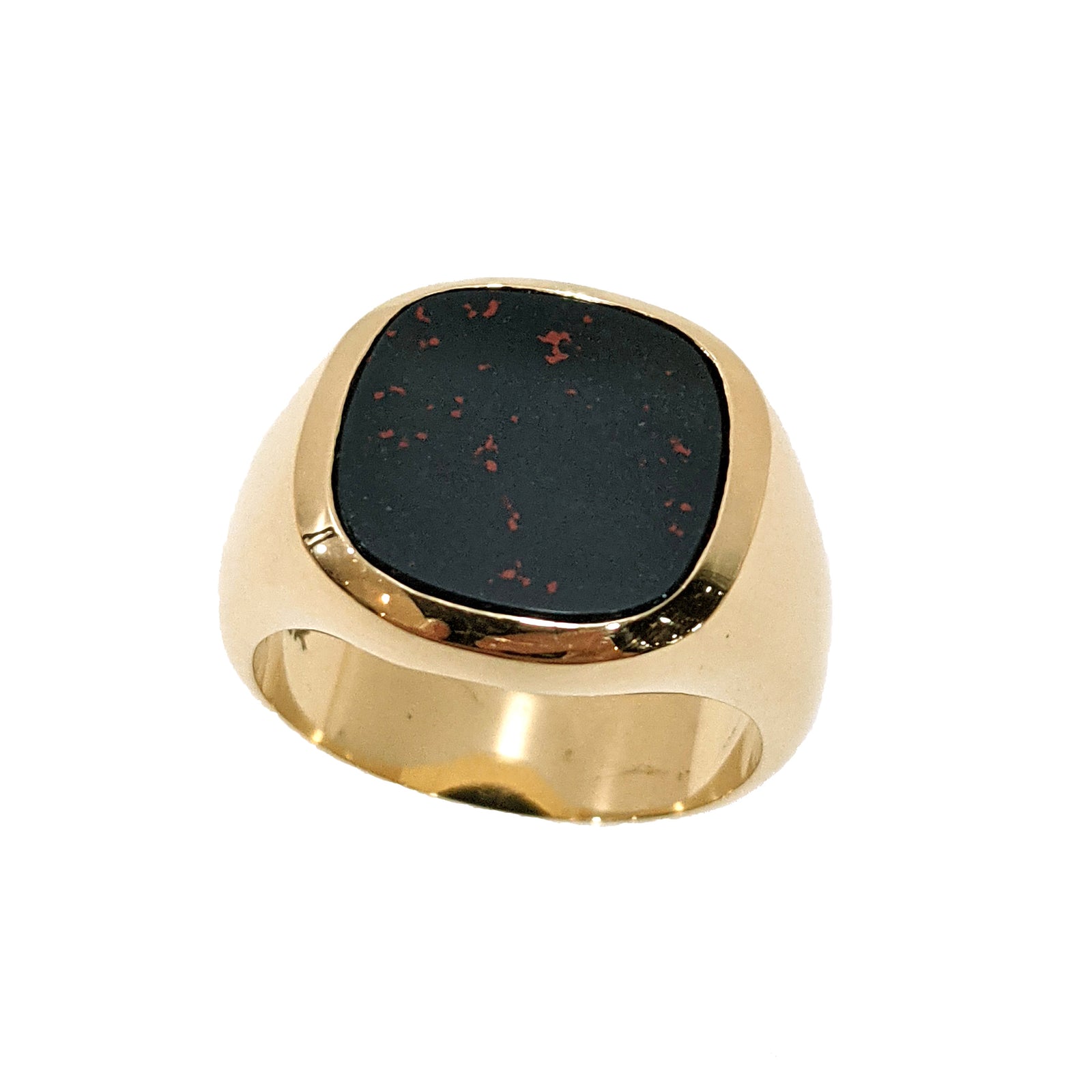 14K Yellow Gold Bloodstone Men's Signet Style Ring