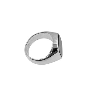 14K White Gold Black Onyx Men's Signet Style Ring