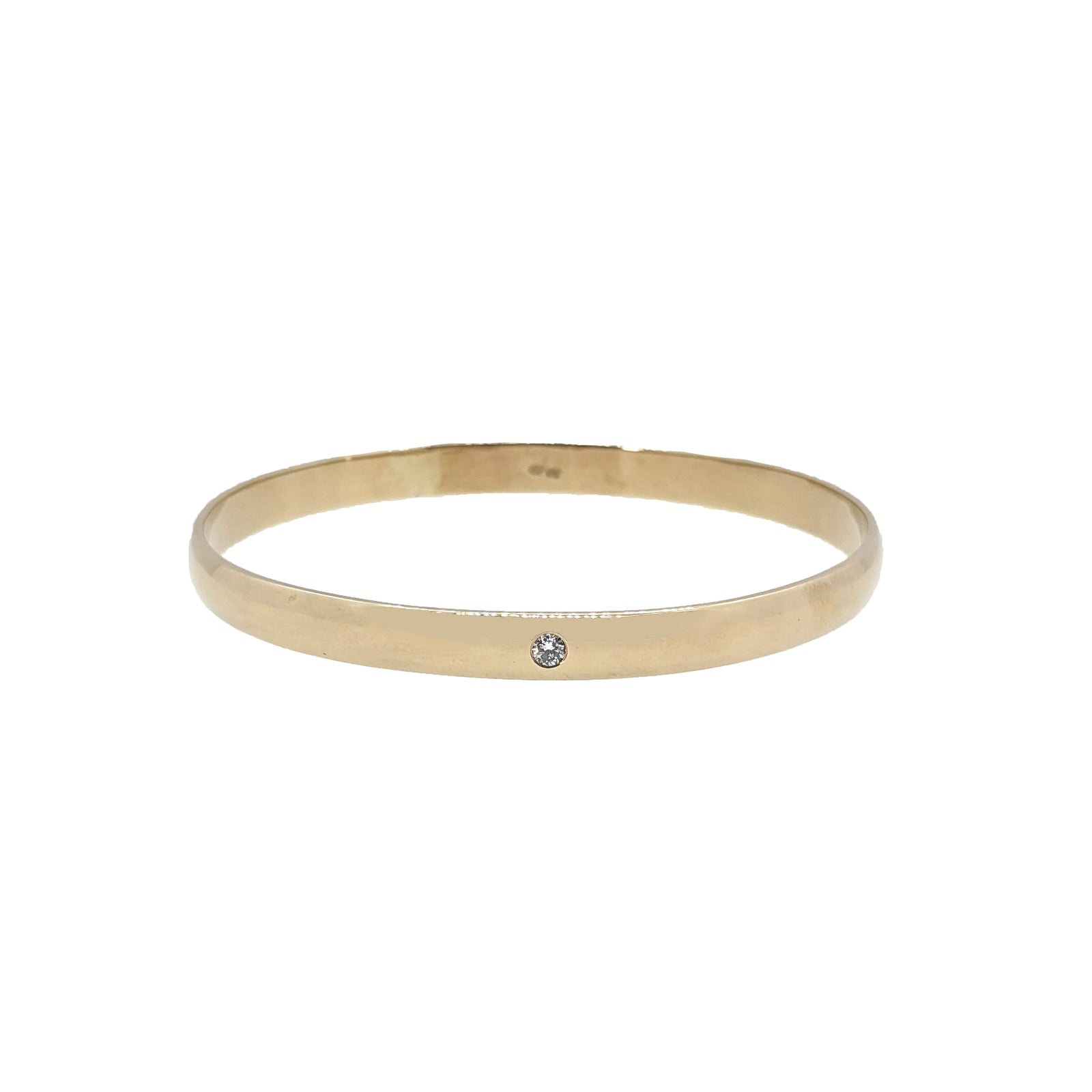 14K Yellow Gold Low Dome Round Diamond Bangle