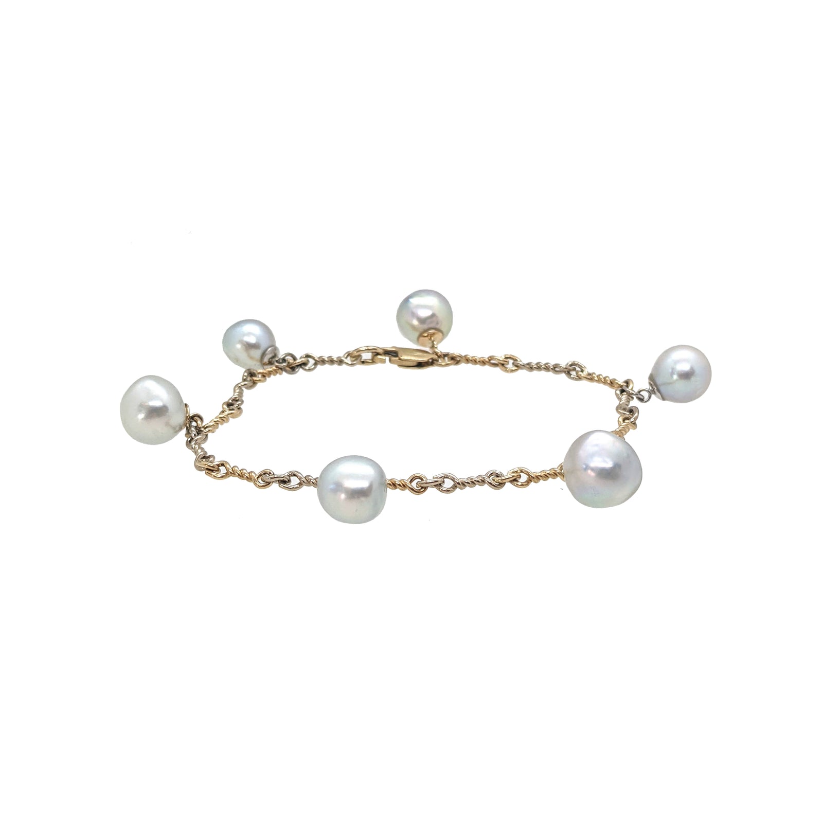 14K Yellow Gold Link Bracelet with Grey Akoya Pearls