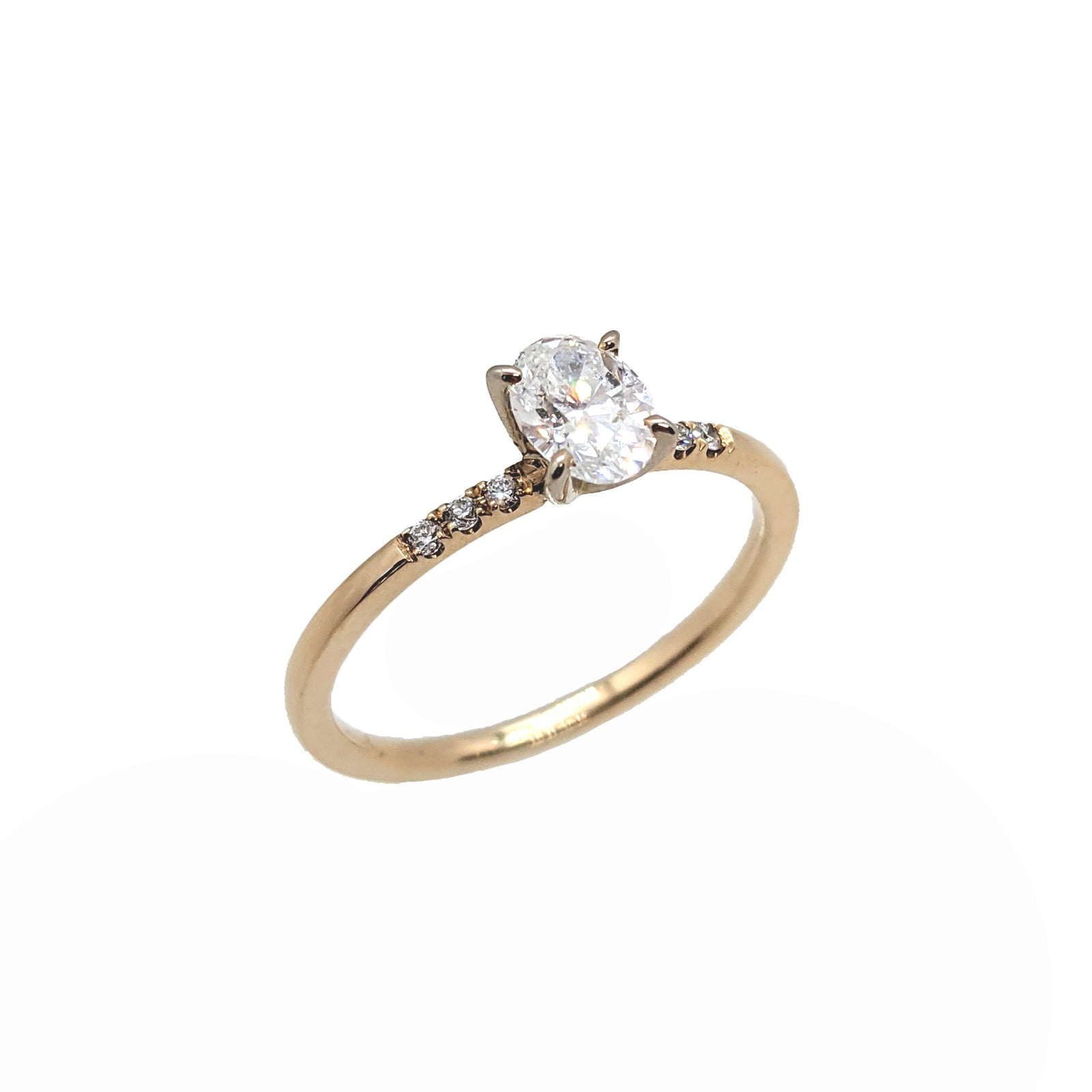 14K Y/G Oval Diamond Ring with Delicate Diamond Accent Detail