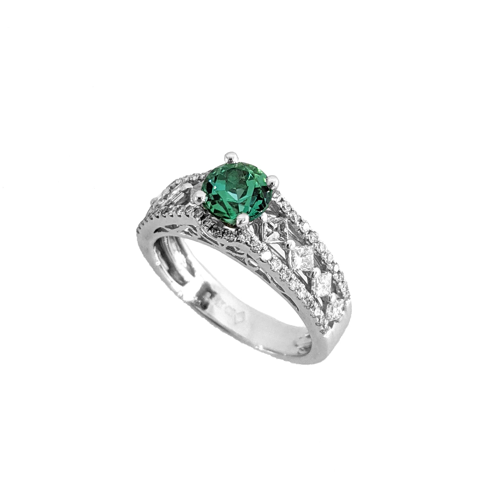 14K White Gold Paraiba Tourmaline and Diamond Ring