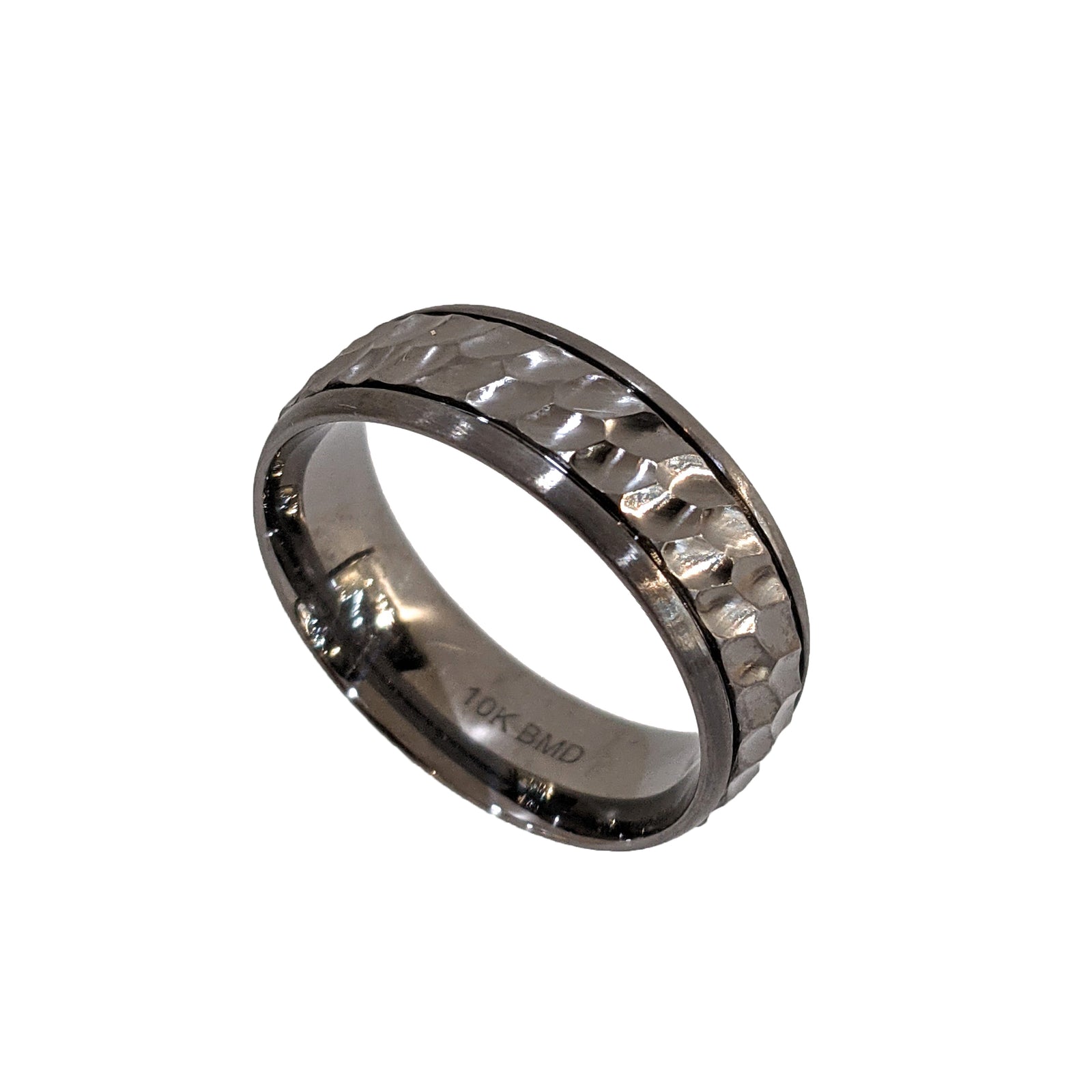 10K W/G Black Rhodium Wedding Band with Rough Hammered Texture