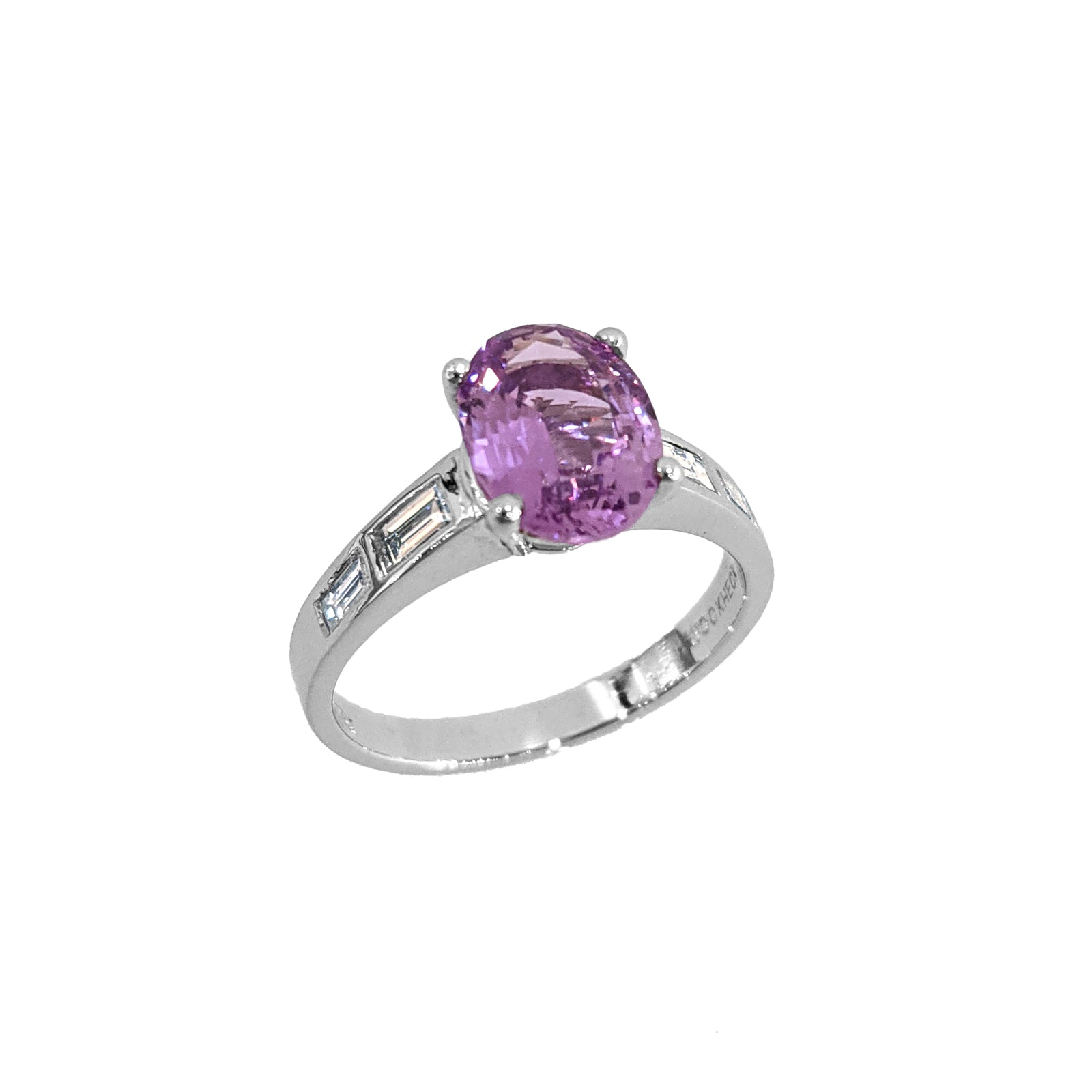 Platinum Magenta Sapphire with Baguette Diamond Ring