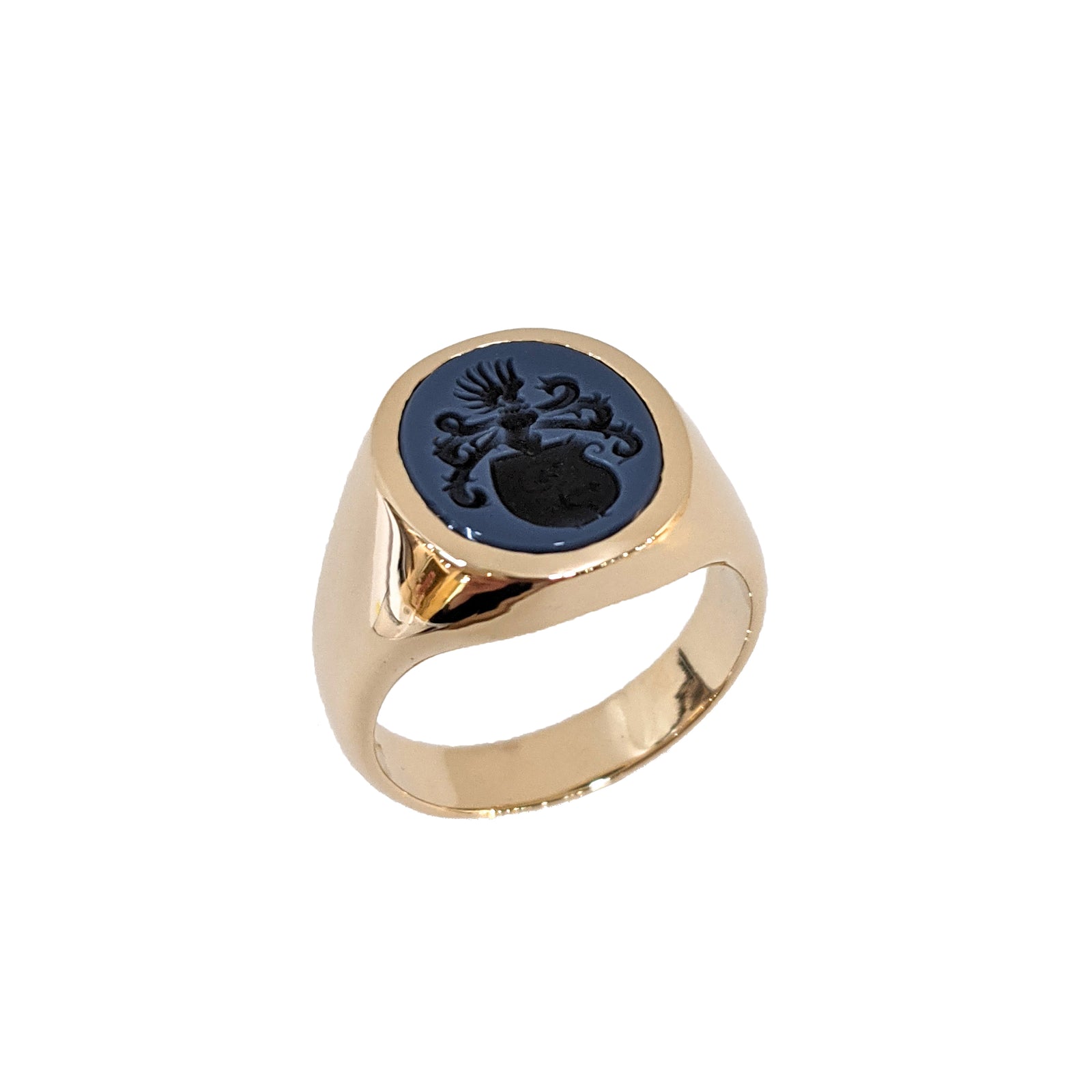 Sardonyx Family Crest Signet Ring in 14k Yellow Gold