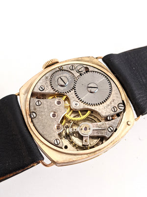9K Solid Yellow Gold Magno Watch by JW With Enamel Dial Circa 1920