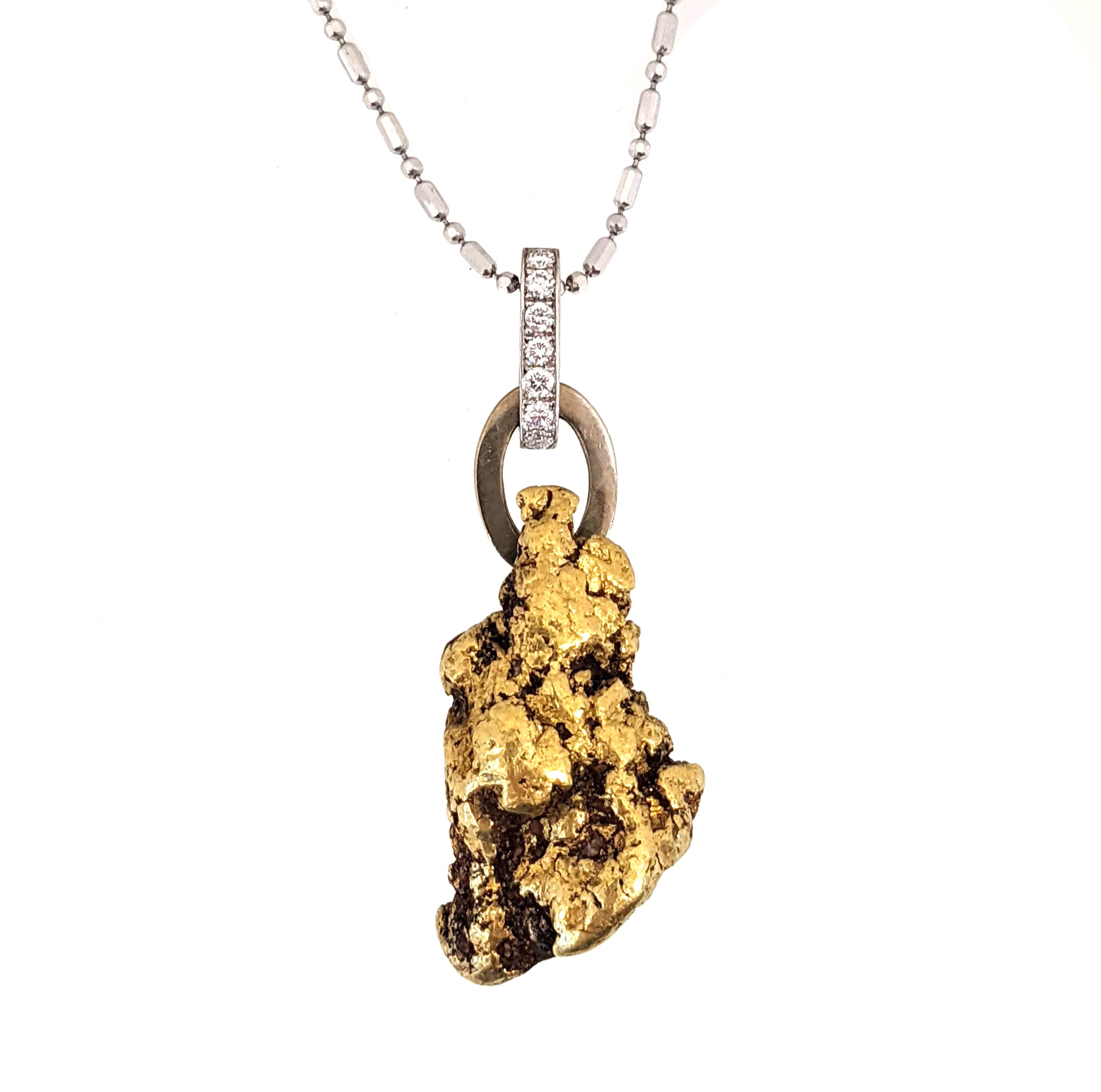 14K White and Yellow Yukon Gold Nugget with Diamonds Pendant