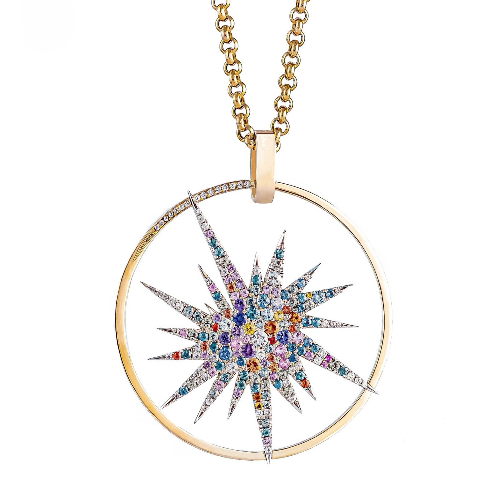 14K W&Y Gold "Supernova" Sapphire and Diamond Medallion Pendant