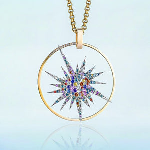 14K W&Y Gold "Supernova" Sapphire and Diamond Medallion Pendant