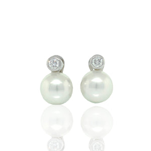 14K White Gold South Sea Pearl & Diamond Earrings