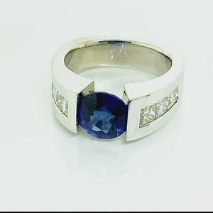 14K White Gold Modern Sapphire and Diamond Ring