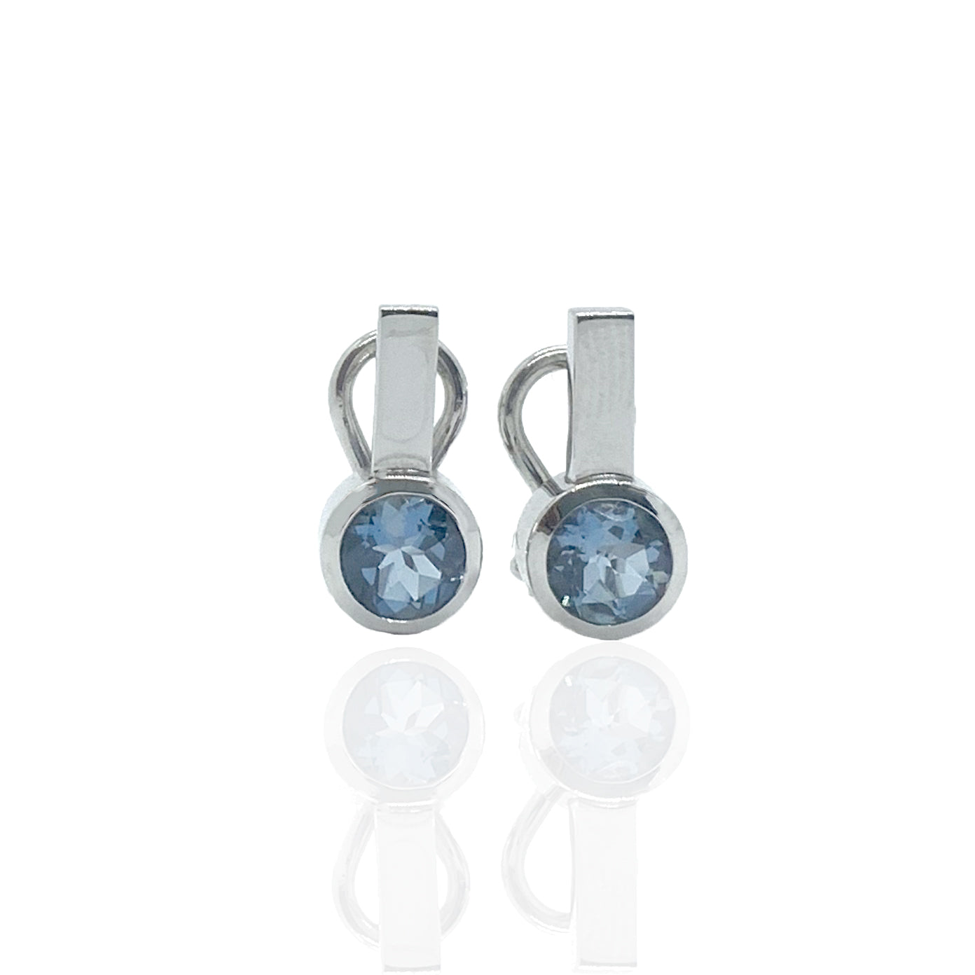 14K White Gold Hand Made Modern Aquamarine Earrings