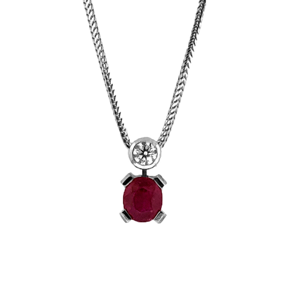 14K White Gold Hand Made Ruby and Diamond Pendant