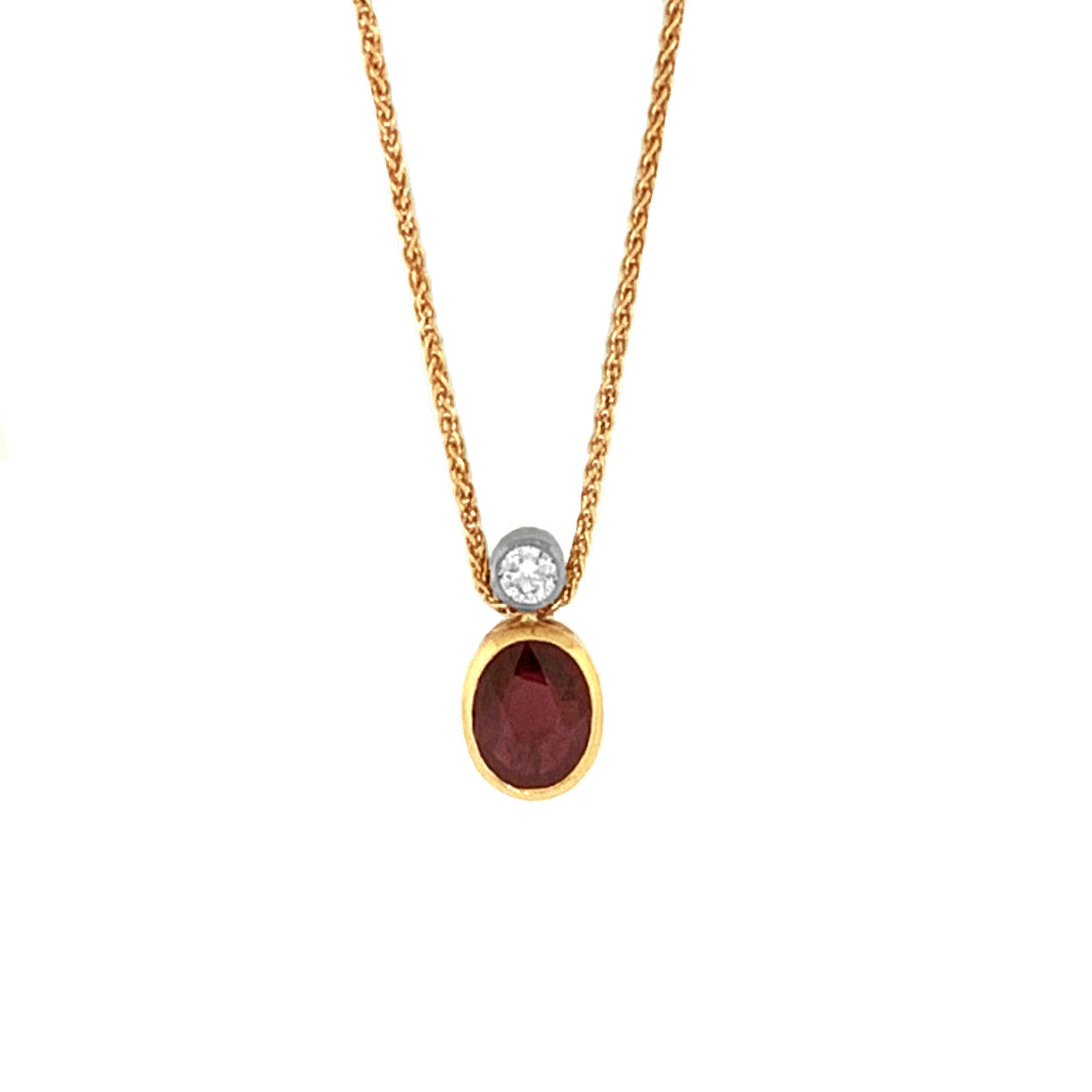 14K Rose and White Gold Ruby and Diamond Pendant