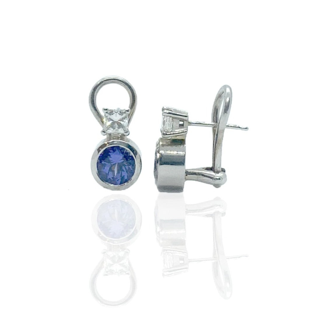 14K White Gold Tanzanite and Diamond French Back Earrings
