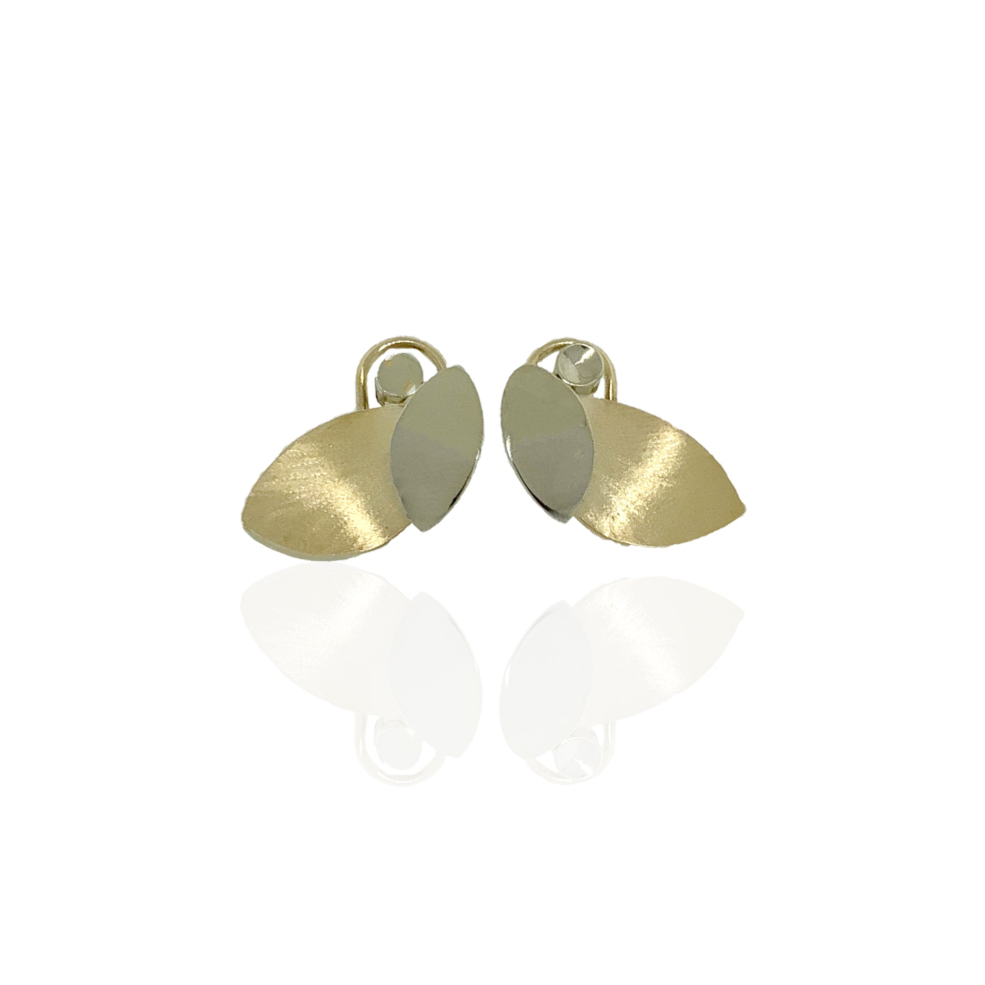 14K White and Yellow Gold Double Leaf Style Earrings