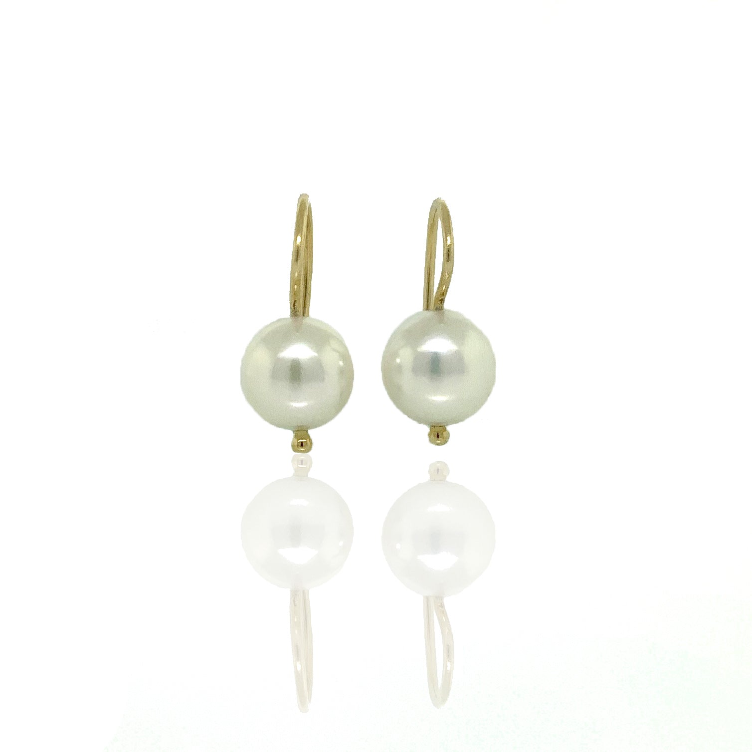 18K Yellow Gold Hand Made Wire Setting Pearl Earrings
