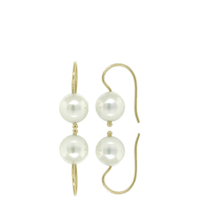 18K Yellow Gold Hand Made Wire Setting Pearl Earrings